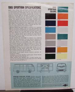 1965 Chevrolet Sportvan Truck Sales Brochure Folder Original
