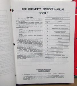 1996 Chevrolet Corvette Shop Service Repair Manual Set LT1 LT4 2 Volumes Orig