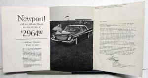 1961 Chrysler Newport Sales Brochure Folder Reg Size