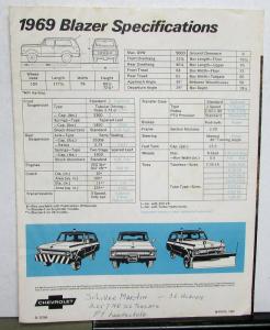 1969 Chevrolet Blazer 4 Wheel Drive Truck Dealer Sales Brochure Original