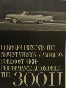 1962 Chrysler Performance Car 300H Sales Brochure Folder Original