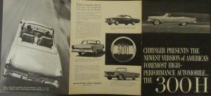 1962 Chrysler Performance Car 300H Sales Brochure Folder Original