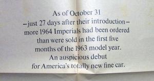 1964 Chrysler Imperial Wall Street Journal Advertisement November 13 1963