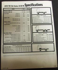 1970 Chevrolet Tilt Cab Series 70 80 90 Truck Dealer Sales Brochure Original