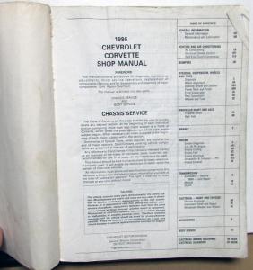 1986 Chevrolet Corvette Dealer Service Shop Repair Manual Original