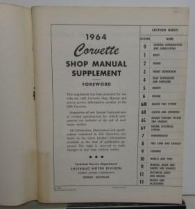 1964 Chevrolet Corvette Shop Service Repair Manual Suppl. Sting Ray Original