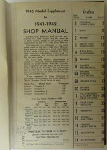 Pontiac 1946 Model Supplement 1941 42 Shop Manual Hardcover Torpedo Streamliner