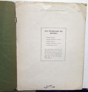 Supplement to Pontiac 1935 Shop Manual Standard Six Original