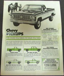 1975 Chevrolet Pickup Van Hi-Cube Truck Dealer Sales Folder Mailer Original