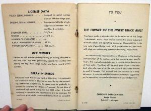 1951 1952 Dodge Truck Owners Manual Series B3R B3RA Original