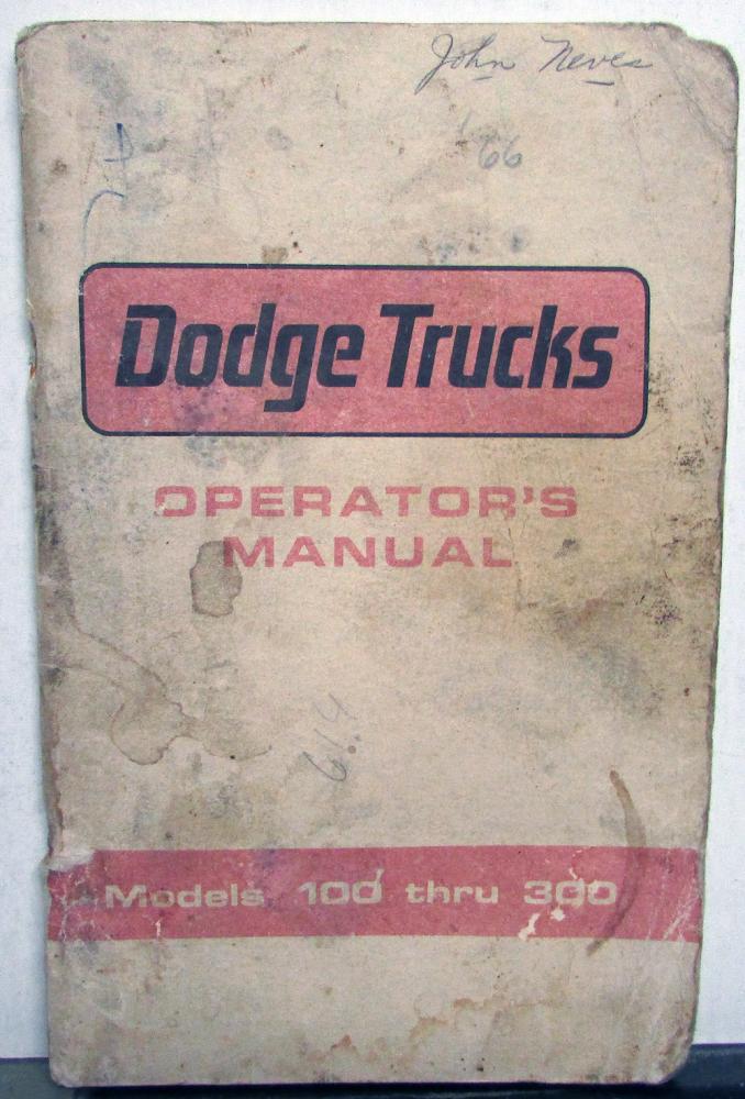 1966 Dodge Truck Owners Manual Models 100 thru 300 Used Original