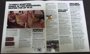 1977 Chevy Sportvan Van G10 20 30 Series Color Sales Folder Original