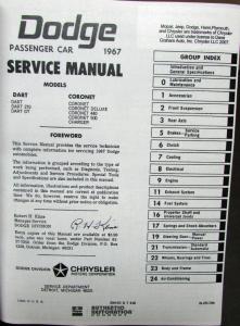 1967 Dodge Shop Service Manual Hemi Coronet R/T 440 500 Deluxe Charger Dart GT