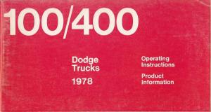 1978 Dodge Truck 100 / 400 Owners Manual Instruction Original Little Red Express