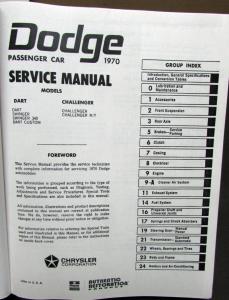 1970 Dodge Challenger R/T 440 6 Pack Hemi Dart Swinger 340 Shop Service Manual