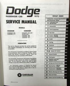 1970 Dodge Charger Coronet Super Bee R/T 440 6 Pack Hemi Shop Service Manual New