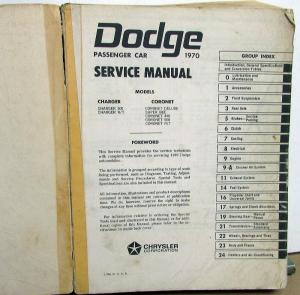 1970 Dodge Charger Coronet Super Bee R/T 440 6Pack Hemi Service Shop Manual Orig