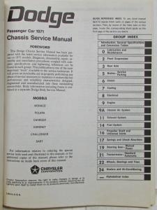 1971 Dodge Service Manual Hemi 440 6Pack Challenger Dart Charger Coronet R/T