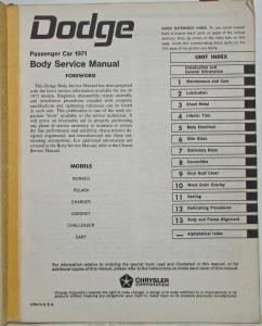 1971 Dodge Service Manual Hemi 440 6Pack Challenger Dart Charger Coronet R/T