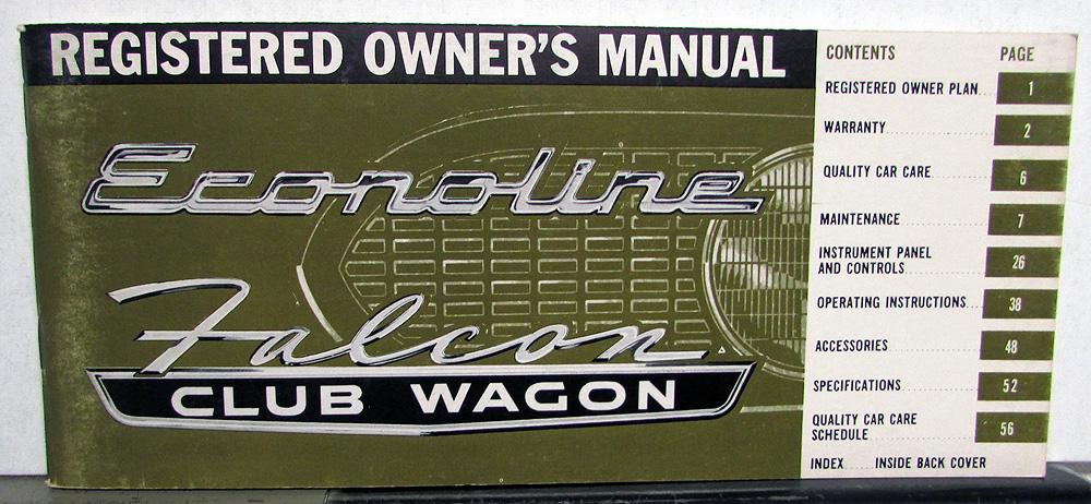 1965 Ford Econoline Van Falcon Club Wagon Truck Owners Manual ORIGINAL