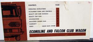 1967 Ford Econoline Falcon Club Wagon Truck Owners Manual ORIGINAL