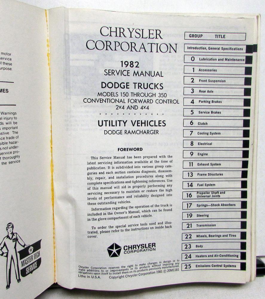 1985 Dodge Truck Factory Repair Manual – D150 D250 D350 W150-W350 Ramcharger, Reproduction