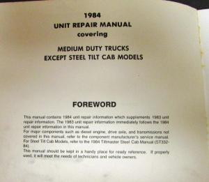 1984 Chevrolet Dealer Service Shop Manual Medium Duty Truck Unit Repair