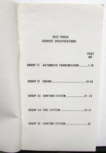 Original 1972 Ford Truck Service Specifications Handbook