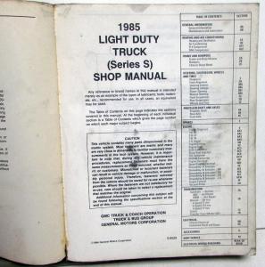 1985 GMC Truck Dealer Service Shop Manual S-Truck Light Duty Repair
