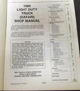 1985 GMC Truck Dealer Service Shop Manual Safari Light Duty Repair
