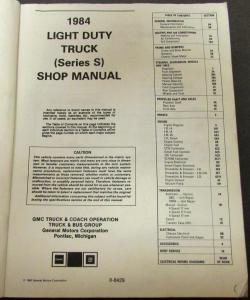 1984 GMC Truck Dealer Service Shop Manual Light Duty S-Truck Pickup