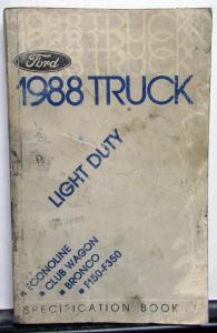 1988 Ford LT Duty Truck Service Specs Book Econoline Club Wagon Bronco F Series