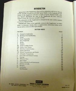 Original 1974 GMC Truck Dealer Service Manual Supplement Sprint Repair