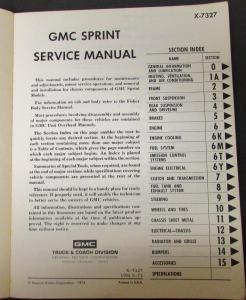 Original 1973 GMC Truck Dealer Service Manual Sprint Repair Maintenance