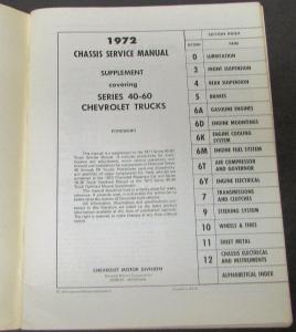 Original 1972 Chevrolet Dealer Truck Service Manual Supplement 40-60 Series