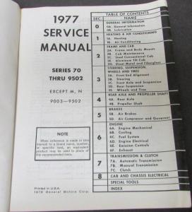 Original 1977 Chevrolet Dealer Truck Service Shop Manual H/D Series 70-9502
