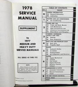 1978 Chevrolet Dealer Truck Service Manual Supplement Medium H/D 40-95 Original