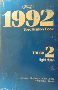 1992 Ford Truck Service Specs Bk 2 Econoline Wagon Bronco F150-350 F Super Duty