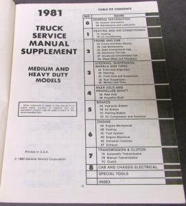Original 1981 Chevrolet Dealer Truck Service Manual Supplement Medium Duty 40-60