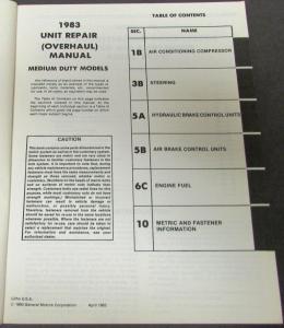 1983 Chevy Dealer Truck Original Service Unit Repair Manual Medium Duty 40-60