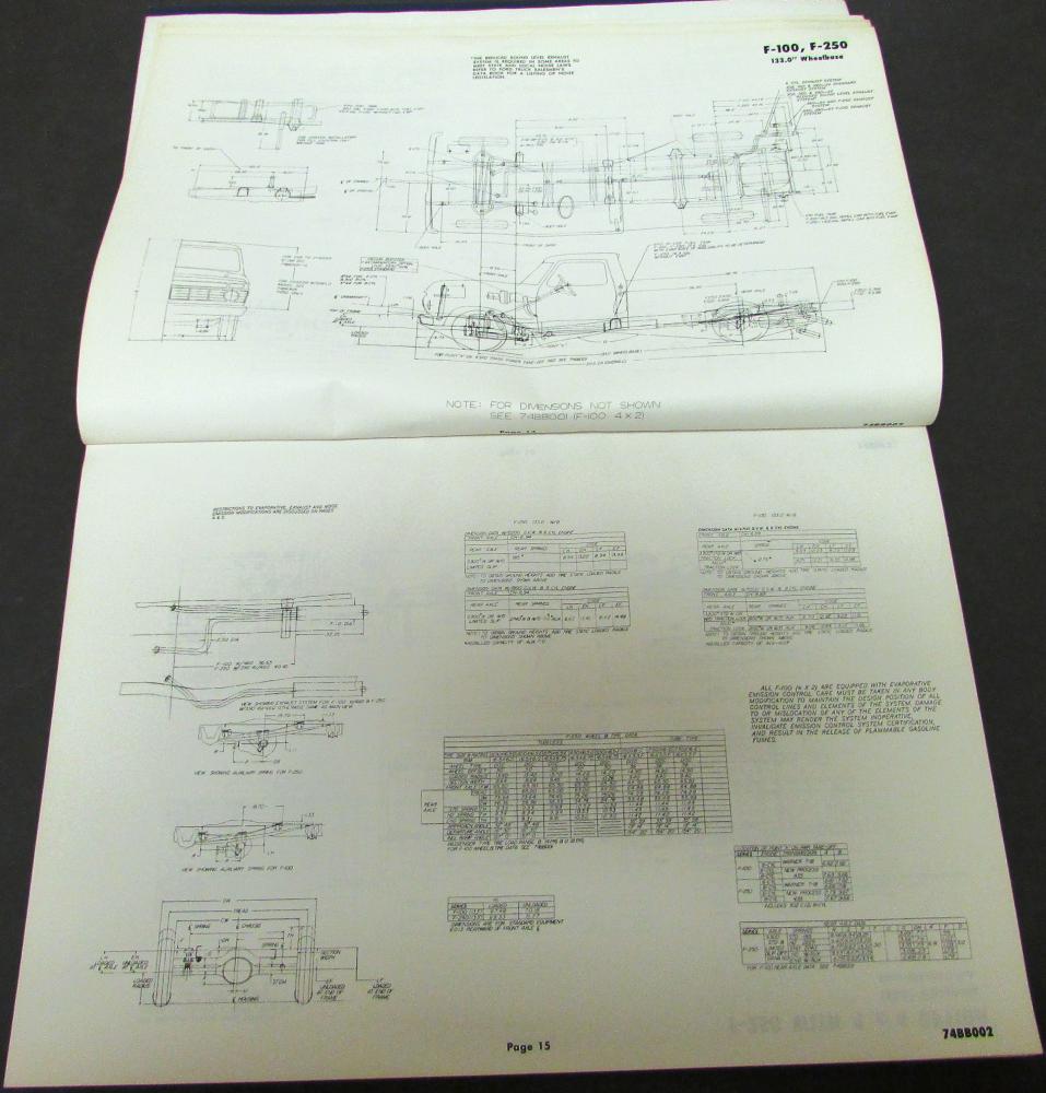1974 Ford Truck Body Builders Layout Book Bronco Pickup Service Shop Manual  F100