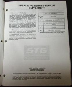 1996 Chevrolet GMC Truck Dealer Service Shop Manual Supplement G & PG Chassis