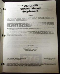 1997 Chevrolet GMC Truck Dealer Service Shop Manual Supplement G Van Trans