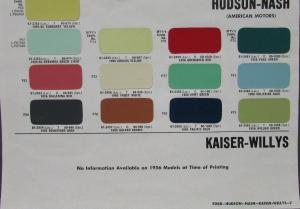 1956 AMC American Motors Hudson Nash Color Paint Chips Original