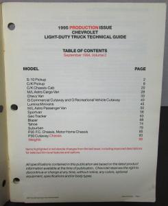 1995 Chevrolet Light-Duty Truck Dealer Technical Guide Data Book Blazer Pickup
