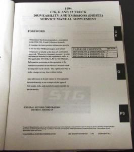 1994 Chevrolet GMC Service Manual Supplement  C/K Truck Diesel Pickup Van P3