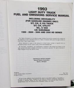 1993 Chevrolet Truck Dealer Service Shop Manual Light Duty Fuel & Emissions