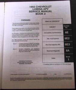 1993 Chevrolet Truck Dealer Service Shop Manual Set Lumina APV Mini-van Repair