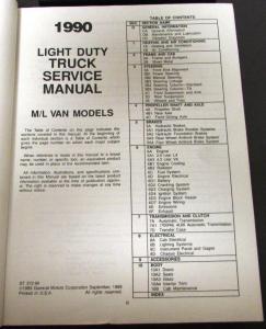 1990 Chevrolet Truck Dealer Service Shop Manual Astro Van M/L Repair