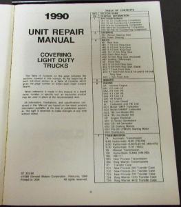 1990 Chevrolet Truck Dealer Service Unit Repair Shop Manual Light Duty Pickup